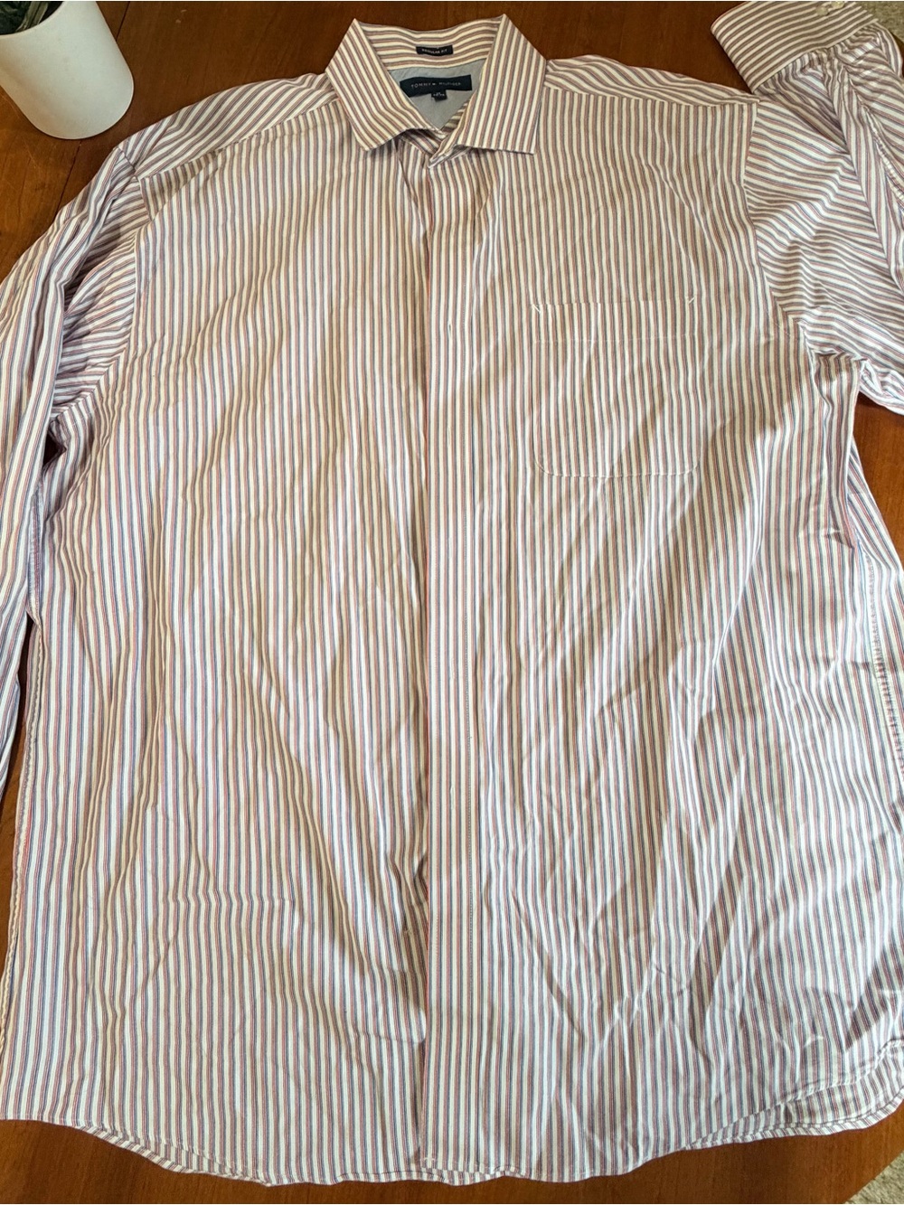 Tommy Hilfiger White Shirt with Thin Red Vertical Stripes